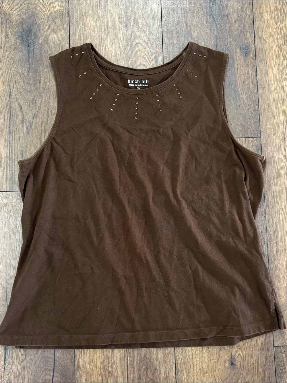Birch Hill Brown Sleeveless Shirt Tank Top, Rhinestone Detail, Size XL